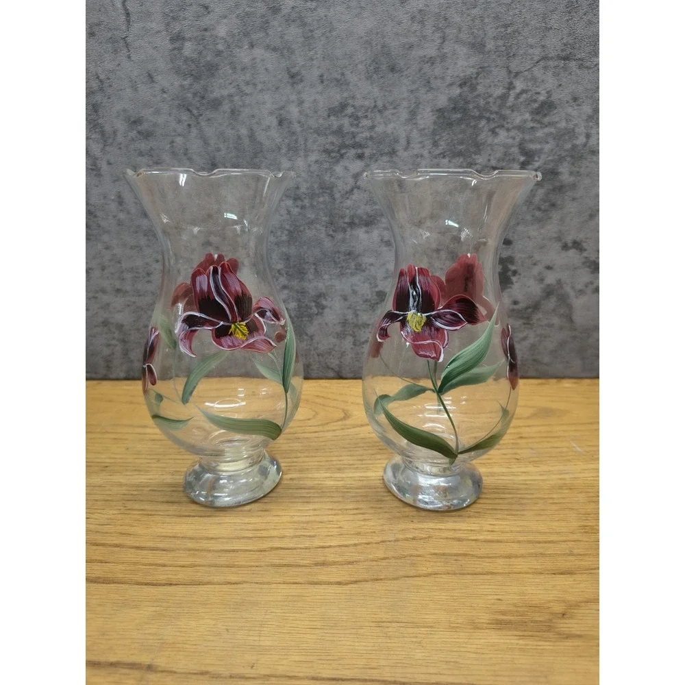 Set Of 2 Gibson Lianna Handpainted Floral Glass Vase